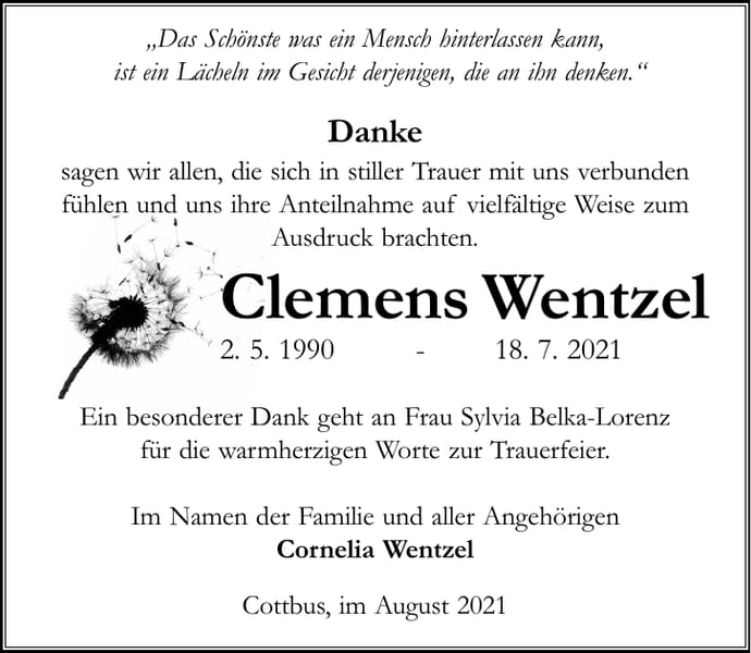 Danksagung Clemens Wentzel