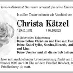 Traueranzeige Christa Kätzel