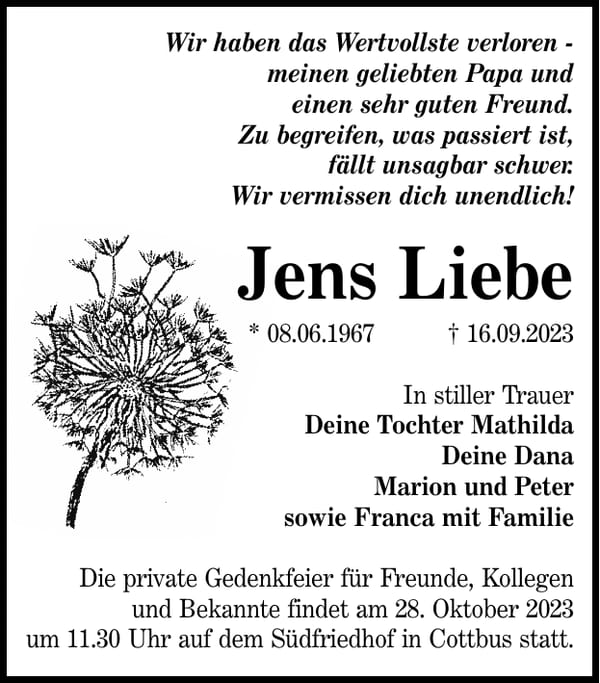 Traueranzeige Jens Liebe