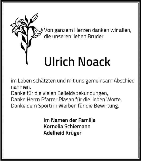 Danksagung Ulrich Noack