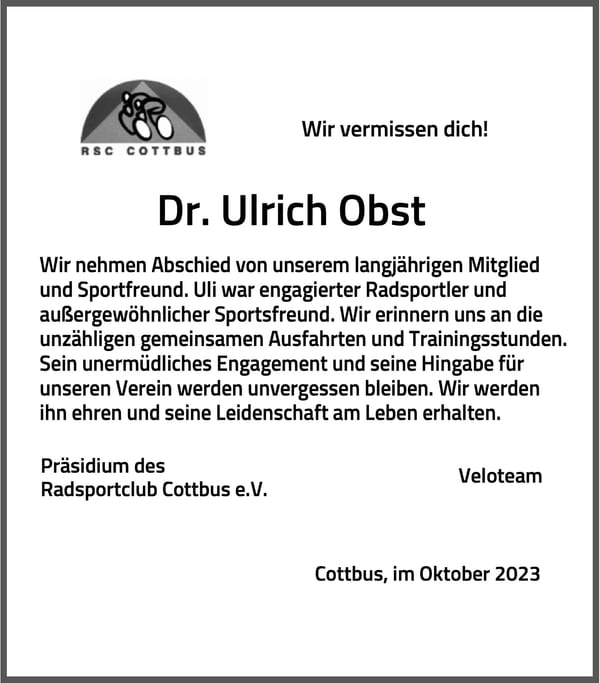 Nachruf Dr. Ulrich Obst