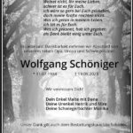 Traueranzeige Wolfgang Schöniger