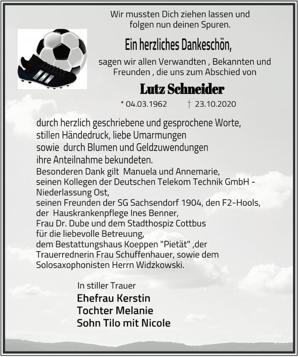 Danksagung Lutz Schneider