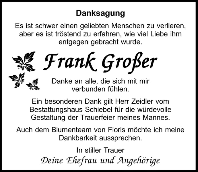 Traueranzeige Frank Großer