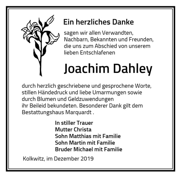 Danksagung Joachim Dahley