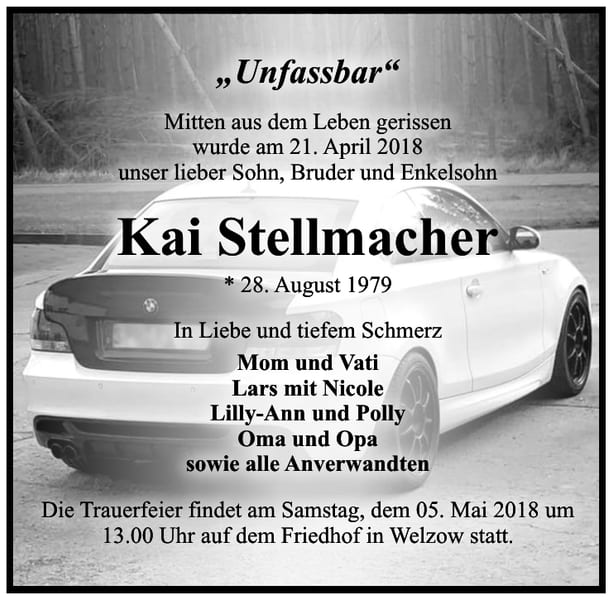 Traueranzeige Kai Stellmacher