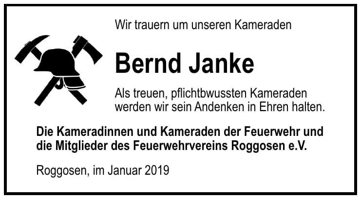 Traueranzeige Bernd Janke
