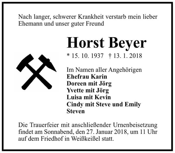 Traueranzeige Horst Beyer
