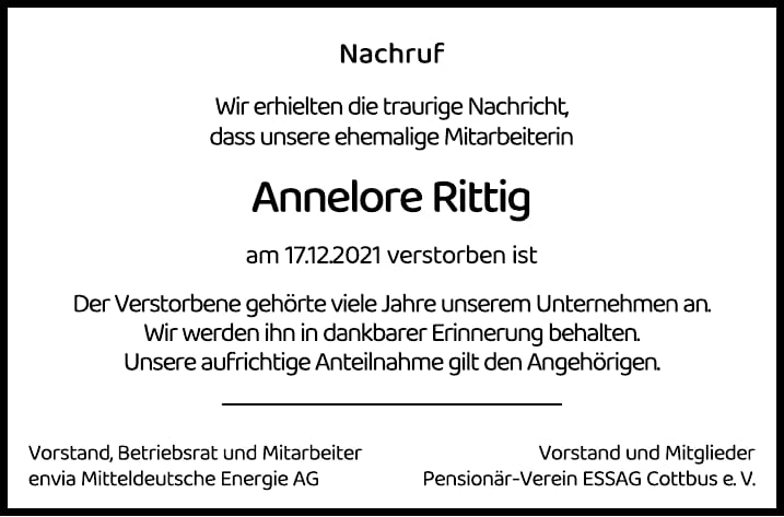 Nachruf Annelore Rittig