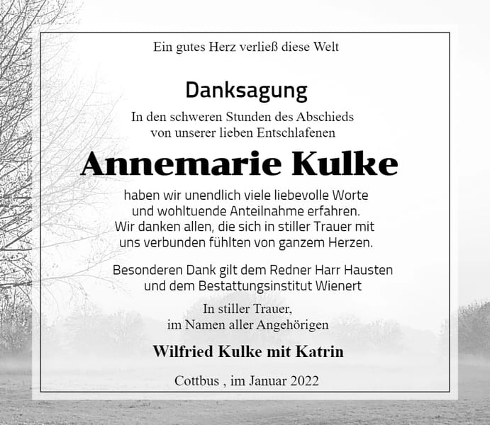 Danksagung Annemarie Kulke