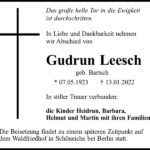 Traueranzeige Gudrun Leesch, geb. Bartsch
