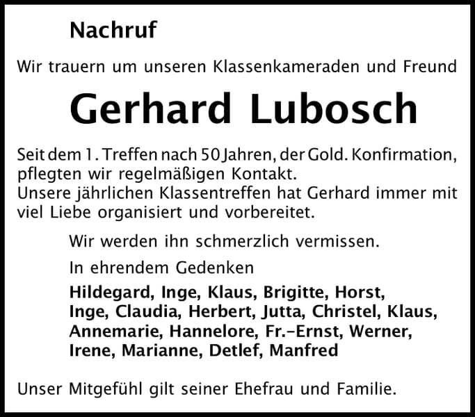 Nachruf Gerhard Lubosch