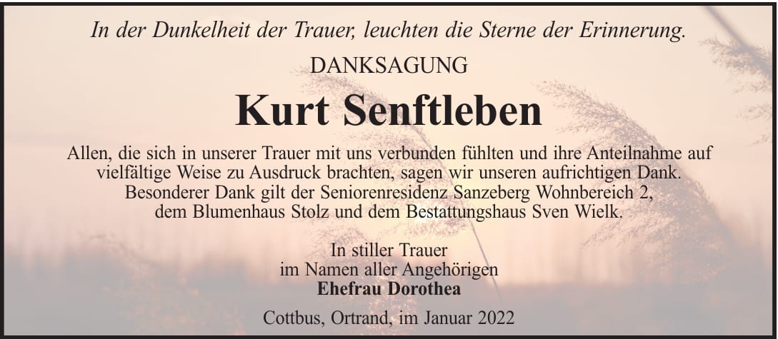 Danksagung Kurt Senftleben