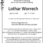 Traueranzeige Lothar Worrech