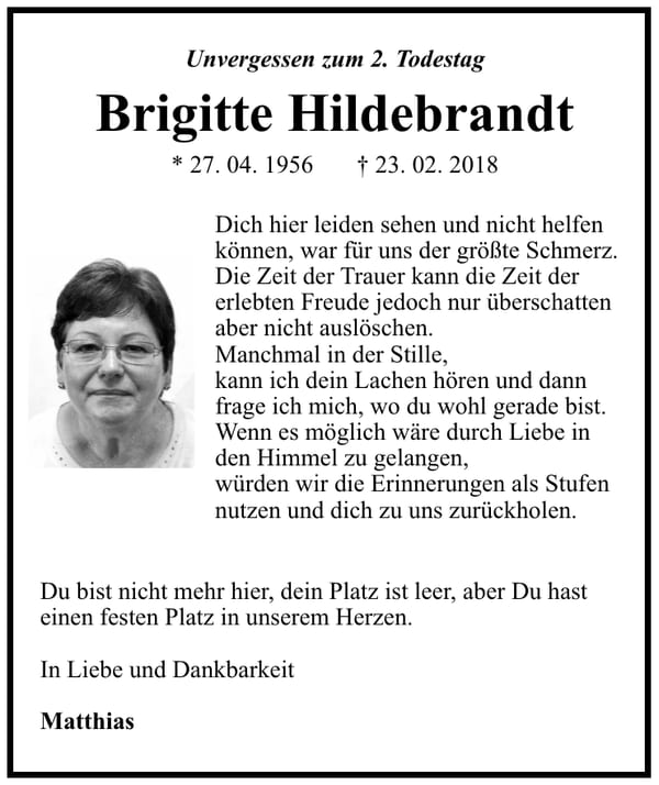 Jahresgedenken Brigitte Hildebrandt