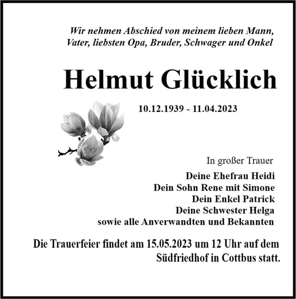 Traueranzeige Helmut Glücklich