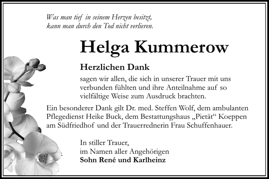 Danksagung Helga Kummerow