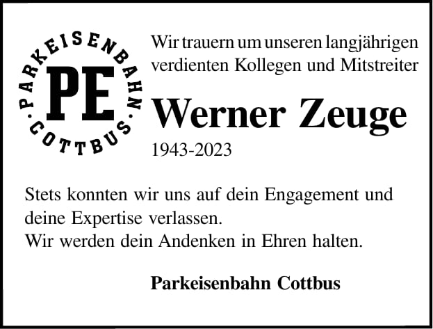Nachruf Werner Zeuge