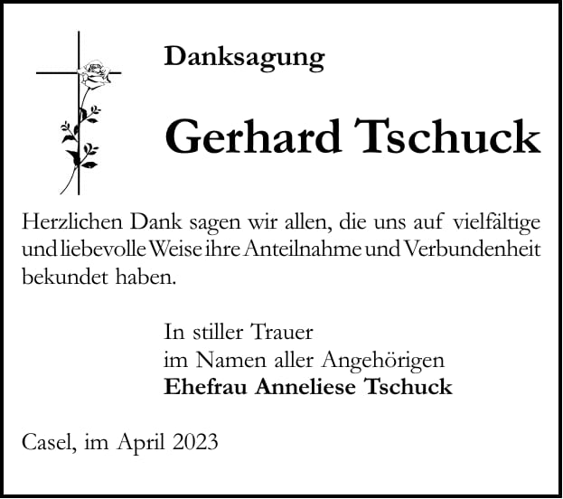 Danksagung Gerhard Tschuck