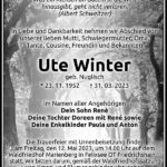 Traueranzeige Ute Winter, geb. Nuglisch