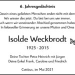 Jahresgedenken Isolde Weckbrodt