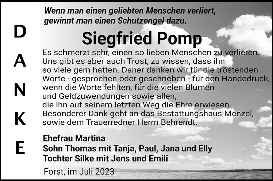 Danksagung Siegfried Pomp