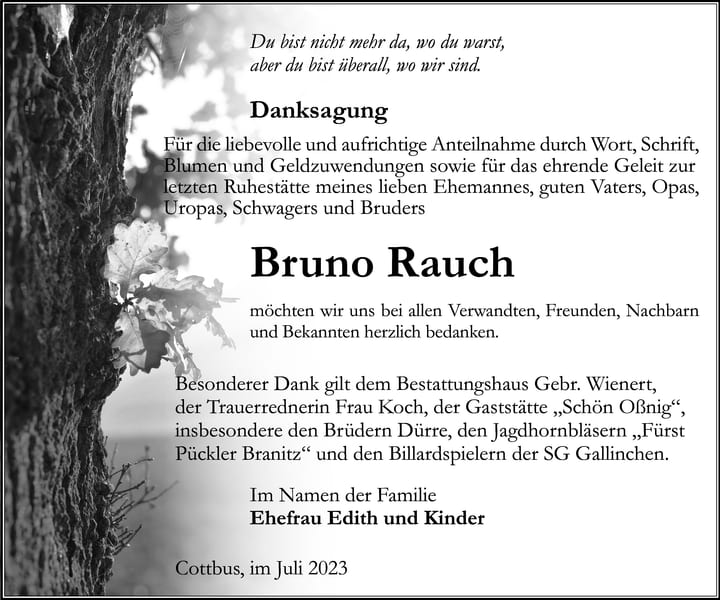Danksagung Bruno Rauch