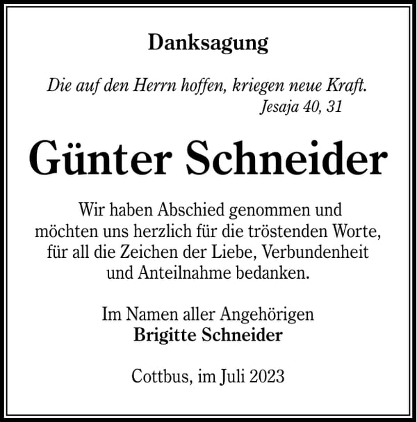 Danksagung Günter Schneider