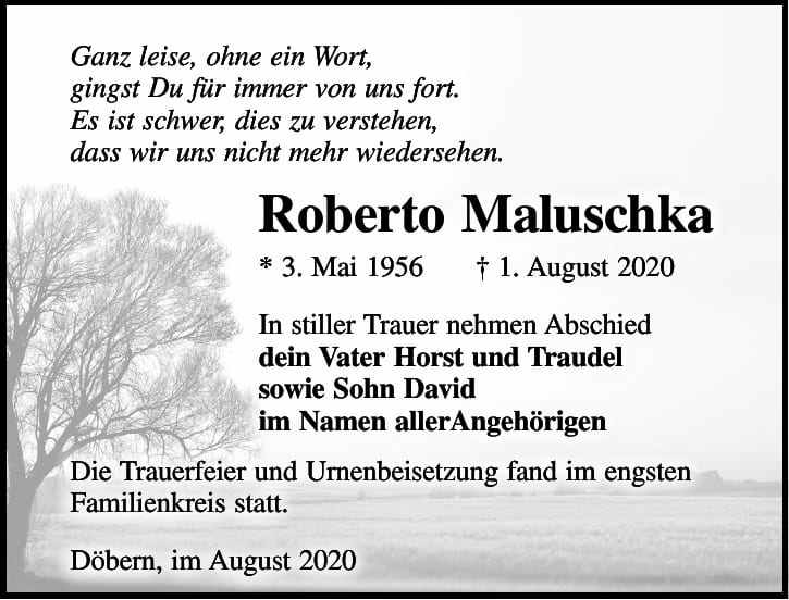 Traueranzeige Roberto Maluschka