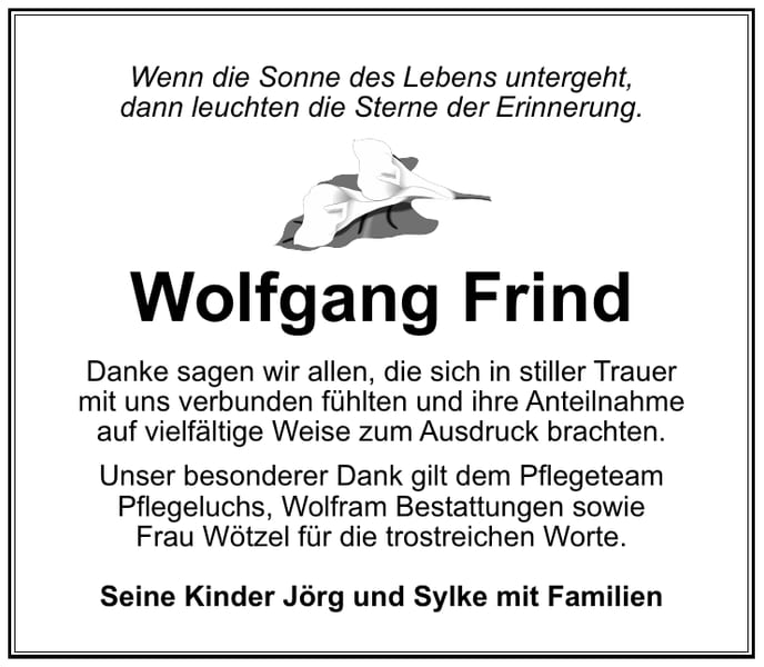 Danksagung Wolfgang Frind