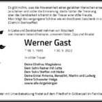 Traueranzeige Werner Gast