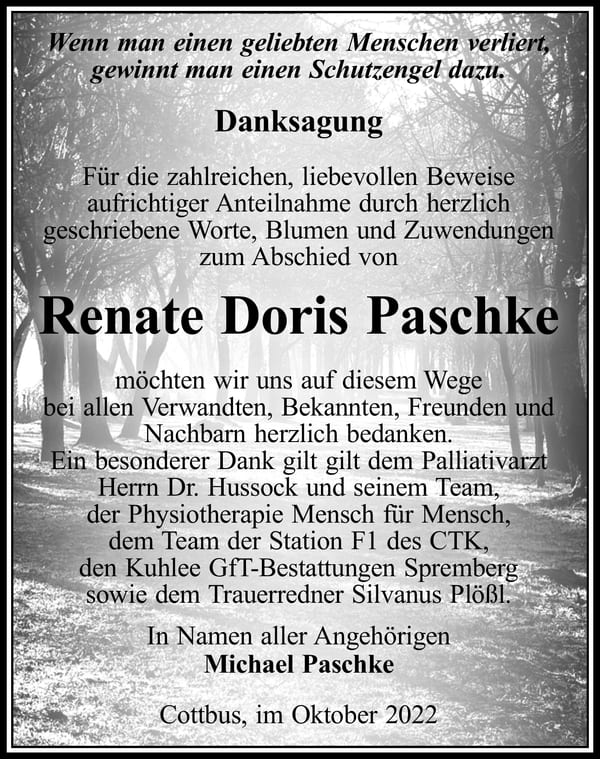 Danksagung Renate Doris Paschke
