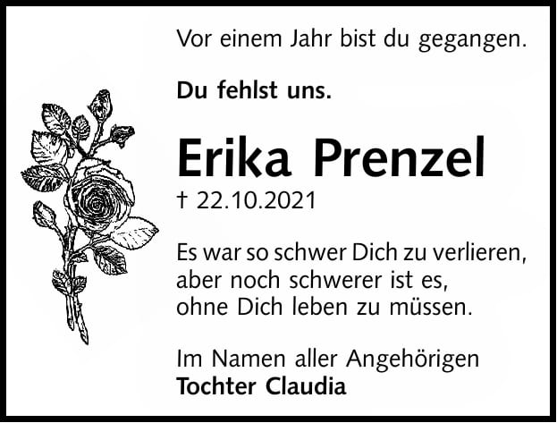 Jahresgedenken Erika Prenzel