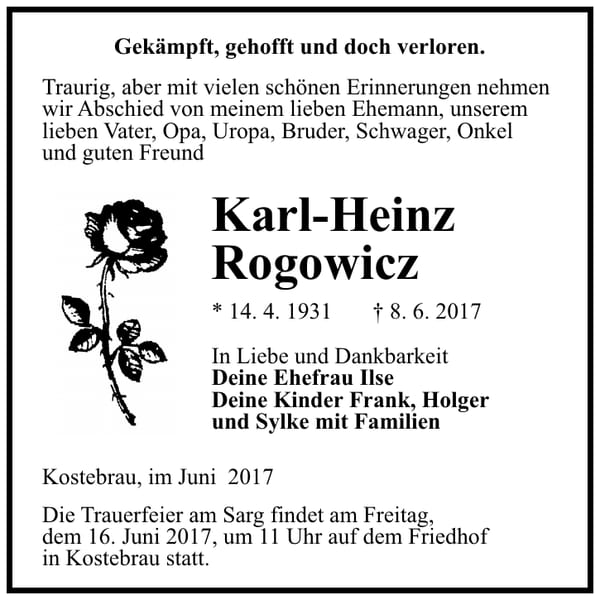 Traueranzeige Karl-Heinz Rogowicz