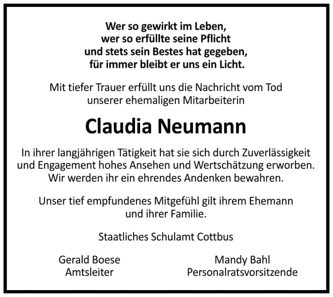 Nachruf Claudia Neumann