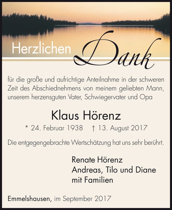 Danksagung Klaus Hörenz