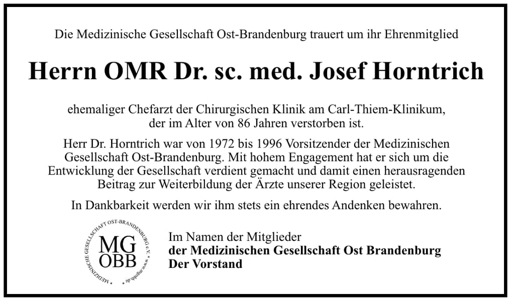Nachruf OMR Dr. sc. med. Josef Horntrich