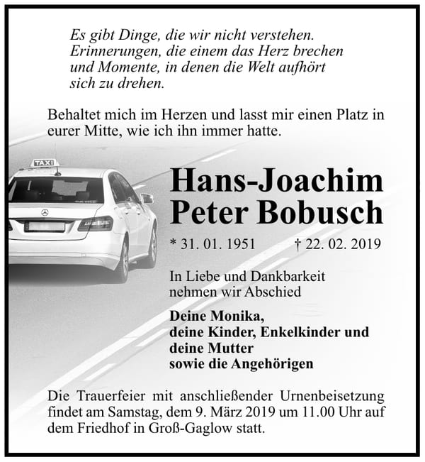 Traueranzeige Peter Bobusch