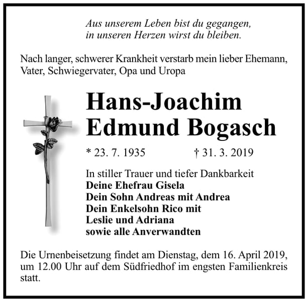Traueranzeige Edmund Bogasch