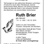 Traueranzeige Ruth Brier, geb. Merwald