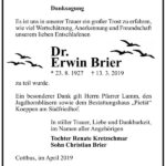 Traueranzeige Erwin Brier
