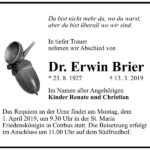 Traueranzeige Dr. Erwin Brier