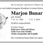 Traueranzeige Marjon Bunar, geb. Richter