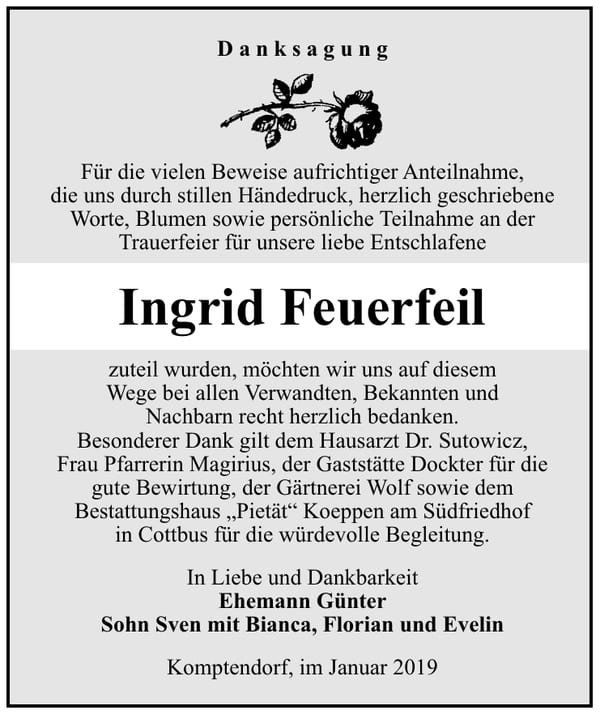 Traueranzeige Ingrid Feuerfeil