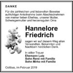 Traueranzeige Hannelore Friedrich