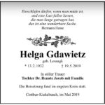Traueranzeige Helga Gdawietz, geb. Lossagk