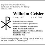 Traueranzeige Wilhelm Geisler