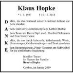 Traueranzeige Klaus Hopke