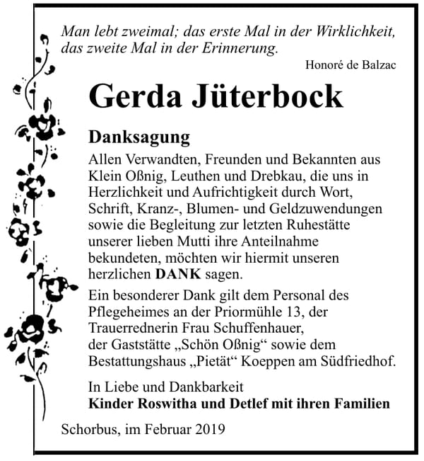 Traueranzeige Gerda Jüterbock