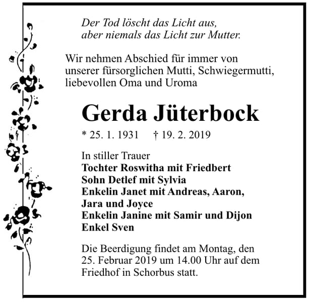 Traueranzeige Gerda Jüterbock